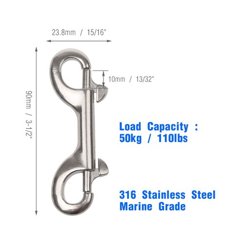 Double Ended Bolt Snap Hooks, 3-1/2 Inch Marine Grade Double End Scuba Diving Clips, 316 Stainless Steel Trigger Chain Clip, for Water Bucket Pet Feed Bucket Agricultural Equine Dog Leash, 2Packs