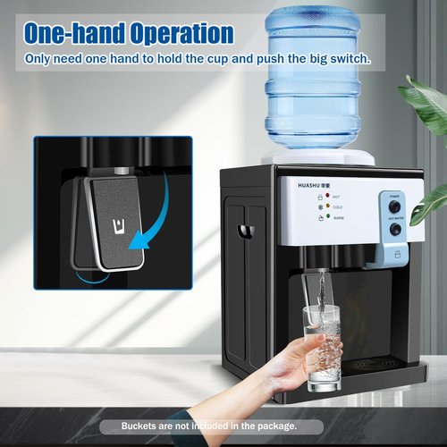Top Loading Countertop Water Cooler Dispenser, Hot Cold and Room Temperature Water Countertop Water Dispenser, Desktop Electric Water Dispenser for Home Office School (HS-09 White)