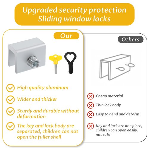 4 Sets Sliding Window Locks for Horizontal Sliding Window Bars Security Inside Windows Child Safety Locks with Key for Up and Down Windows and Horizontal Adjustable Aluminum Easy to Install Stopper