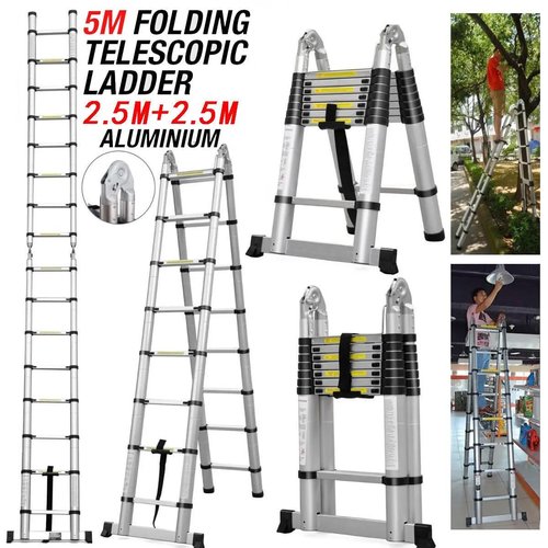16.5FT Aluminum Telescoping Extension Ladder 330lbs Capacity A-Frame 5m (2.5M+2.5M)