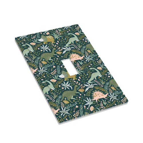 Cool Fairytales Dinosaurs Single Toggle Light Switch Plates Outlet Covers Decorative 1 Gang Receptacle Wall Plate Cute Funny Tropical Dino Jungle Cartoon Kids Boys Bedroom Decorate Light Switch Cover