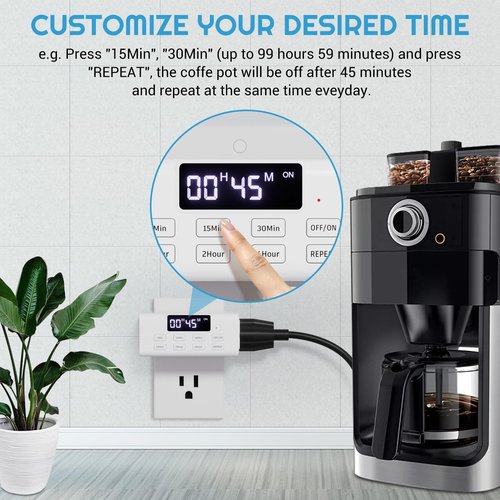 COKWEL Countdown Timer Outlet, Up to 99 Hours, Large Screen and Repeat Function, Inodoor Auto Shut Off Timers for Charger Light Vacation Security,Digital Timers for Electrical Outlets 2 Pack