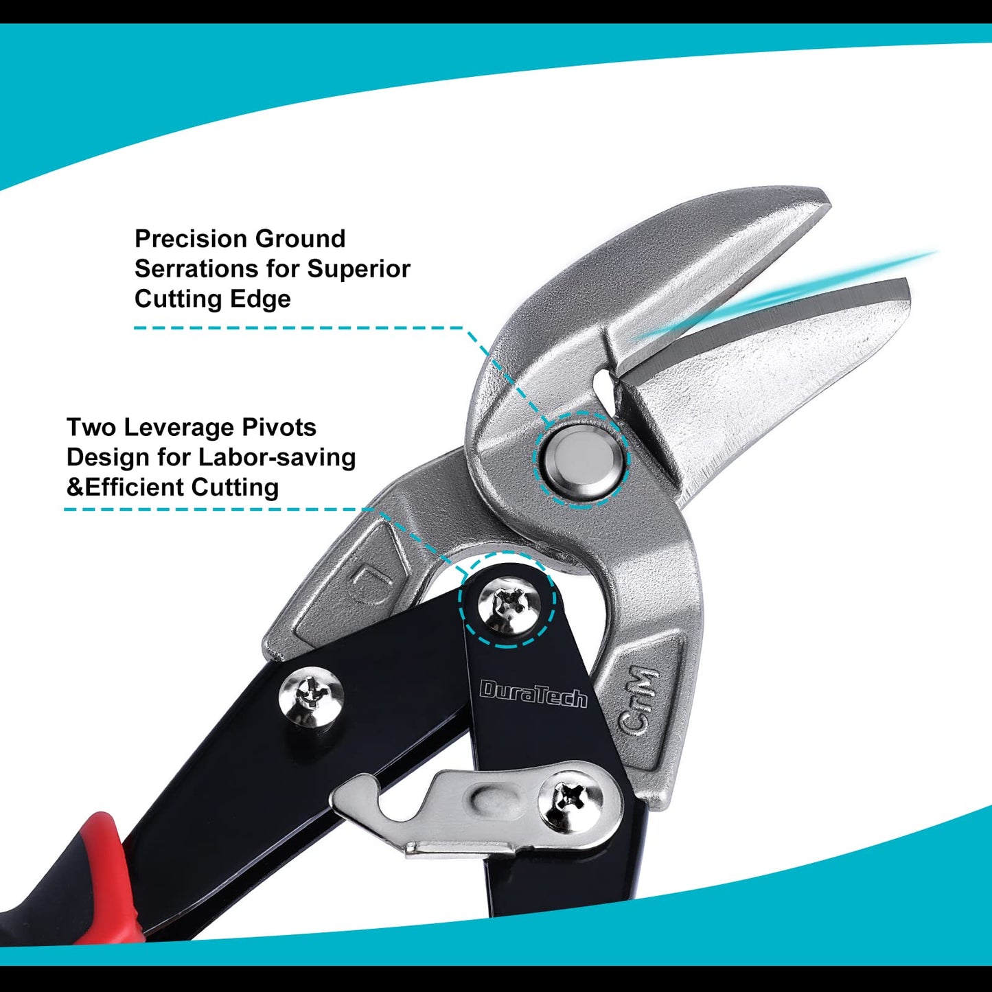 DURATECH 10 Inch Aviation Tin Snips Set, Left and Right Cut, Cr-Mo Steel Blade, Ergonomical Handle with Hang Hole and Safety Latch, for Cut Sheet Metal