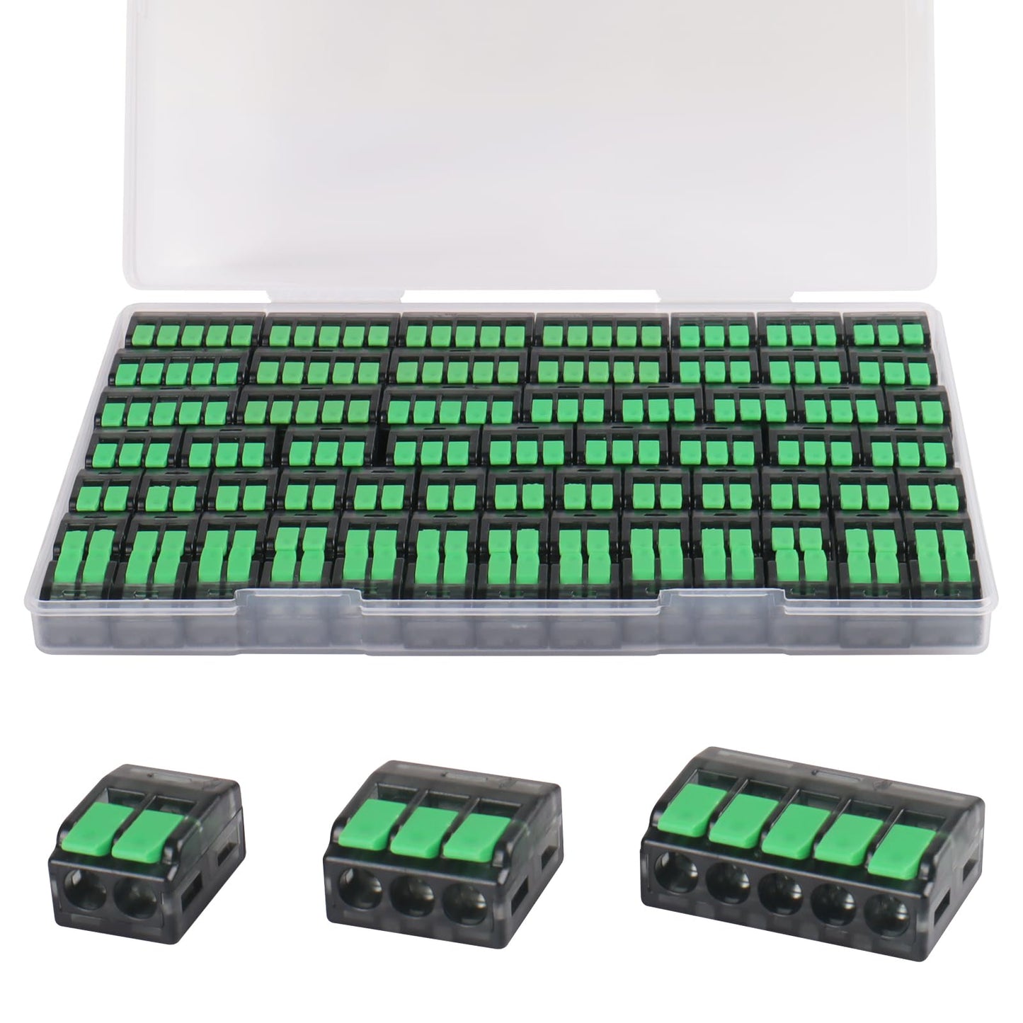 Avarbuvo 70 PCS Lever Wire Connectors, Quick Electrical Wire Splice Connectors Push-in, 2/3/5 Conductor Combination Kit, Cyan Transparent Shell, 24-12 AWG