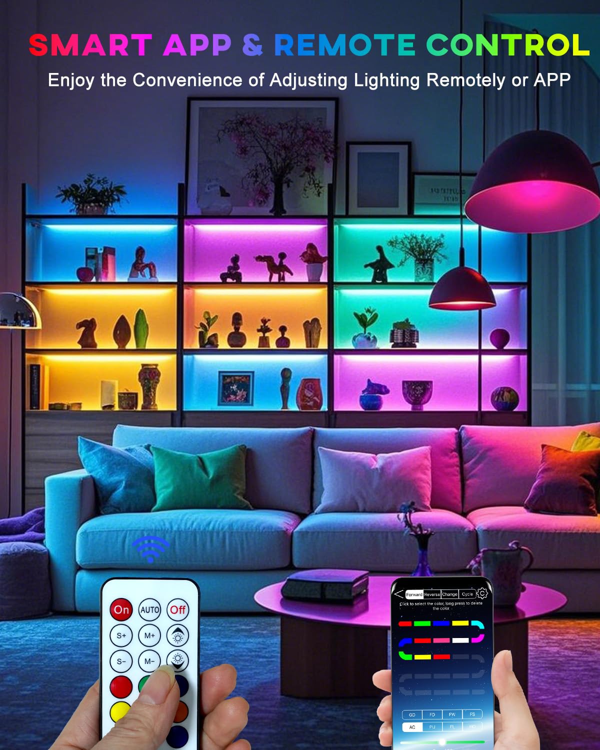Keiurot 4 Pre-Cut RGB LED Strip Lights with App Remote Control, 5V USB