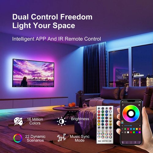 200 FT Led Lights for Bedroom, Music Synchronized Smart Led Strip Lights, Ultra Long with Remote Application Control Bluetooth LED Lights, Color Change RGB Light