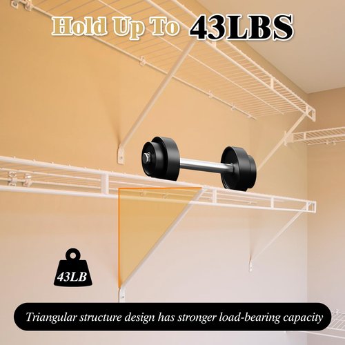 6Pcs Wire Shelf Brackets, Closet Shelf Brackets for 12inch Wire Closet Shelves , Iclude 6 Shelf Support Bracket and 16 Wire Shelf Clips & 4 End Brackets, with Screws