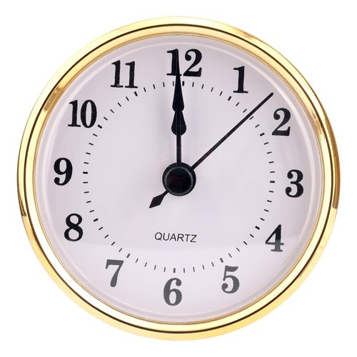 3-1/8 Inch Round Clock Insert, Mini Quartz Movement Clock Insert Gold Trim White Face Arabic Numerals Inserts (Black Second)