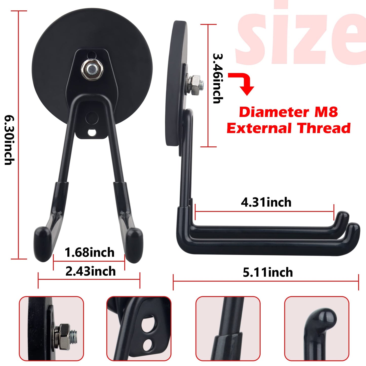 ULIBERMAGNET Strong Magnetic Ultimate Hooks,Large Magnet with Hooks for Heavy Duty Tools,Jig Saw,Hose, 2 Pack Heavy Duty Magnetic Hooks for Hammer Drill,Circular Saw,Garden Tool(3.46inch/Black)