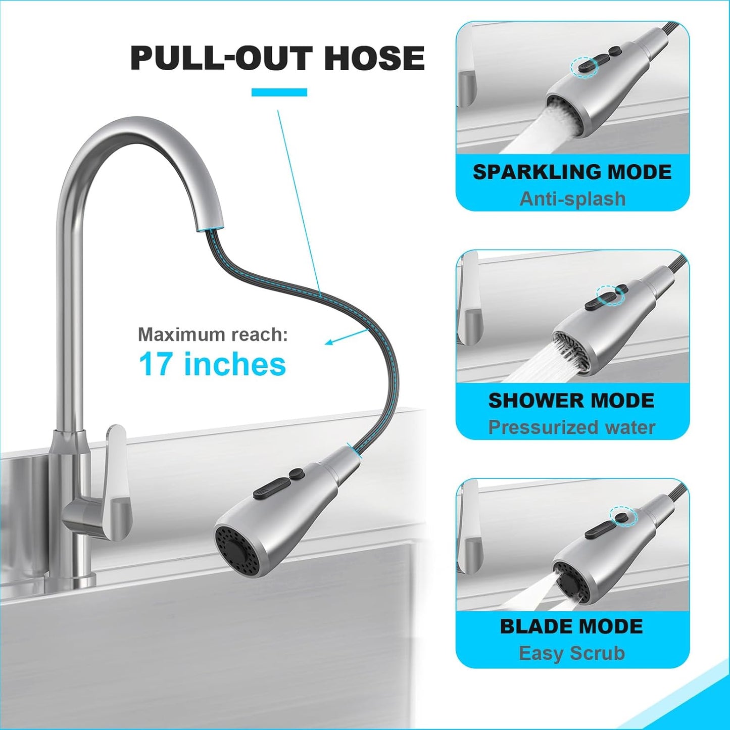 Stainless Steel Utility Sink Single Bowl Freestanding Laundry Sink with Pull-Out Faucet,for Laundry Room Farmhouse Indoor and Outdoor Sink Pet Cleaning