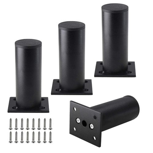 Kyuionty Set of 4 Furniture Legs 4 Inch, Adjustable Aluminum Alloy Cabinet Legs, Metal Round Sofa Support Foot, Adjustable Feet for Kitchen, Table, Cabinet, Shelves, 1.5 Inch Diameter
