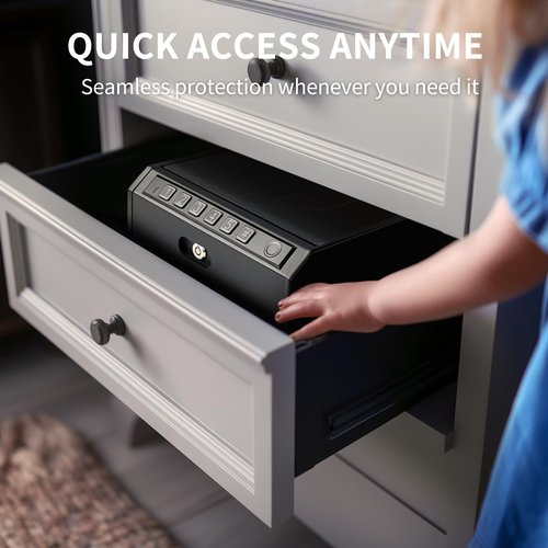 ADIMO Biometric Pistol Safe, Compact Fingerprint Gun Lock Box with Fast Access Keypad & Keys, Quiet Mode, Soft Foam Interior, Childproof and Secure for Home or Bedroom Use