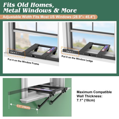 Marudina Upgraded No-Drill Window AC Bracket, Adjustable Window Air Conditioner Support for Single/Double Hung Windows, Heavy-Duty Holds 250lbs,Easy Installation, Rustproof Aluminum, Renter Friendly
