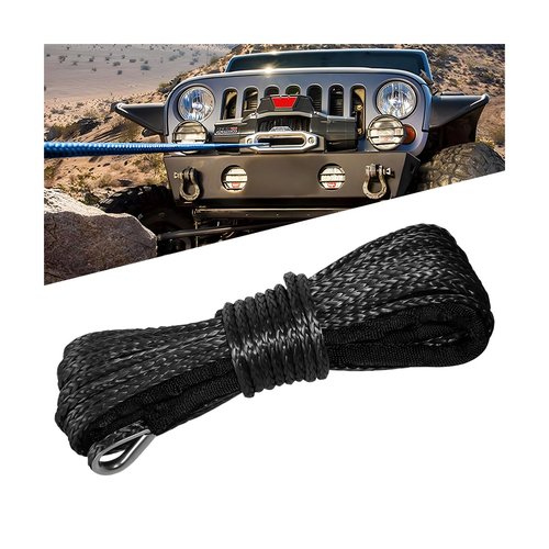 KHGUZ 1/4'' x 50 Ft Car Synthetic Winch Rope Kit, 10000LBS Heavy Duty Vehicle Winch Cable with Protecting Sleeve and Thimble, Automotive Accessories, Universal for Off Road ATV UTV (Black)