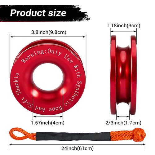 Gedlex Soft Shackle & Recovery Ring Set 2pcs 1/2"x22" Synthetic Winch Rope 56,000lbs Breaking Strength, 1pcs Snatch Ring for ATV UTV SUV Truck Offroad Vehicle Orange