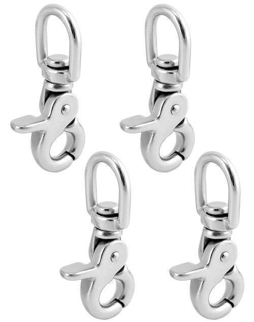 QWORK Swivel Trigger Snap Hook, 4 Pack 2.56" Marine Grade Stainless Steel 316 Swivel Trigger Clip Hook, 130 Lbs Capacity, for Cages, Dog Leash, Flag Pole, Bag, Key Ring