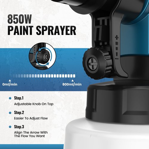 850W Paint Sprayer, High Power Electric Spray Gun with Goggles Cleaning Blowing Joints, 1400mL High Capacity Spray Paint Gun for Furniture, Cabinets, Fence, Walls, Door, Garden House Painting (Blue)