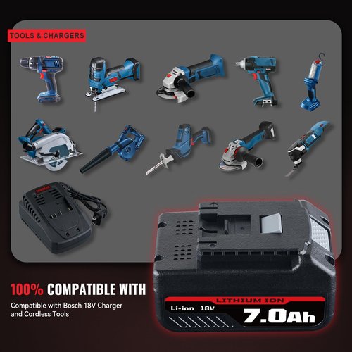 DASNITE 2Pack 7.0Ah BAT609 Li-ion Replacement for Bosch 18V Battery Charger Kit Replace for Bosch 18V Lithium Series BAT609 BAT618 BAT622 BAT609G BAT619 BAT619G BAT610G Cordless Power Tools