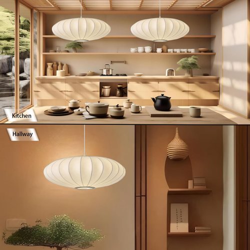 APLampara Lantern Pendant Lights Japanese 11.8" Imitation Silk Pendant Light White Lantern Chandelier Small Wabi Sabi Pendant Light Fixtures for Dining Room Kitchen Island Bedroom Girls Room