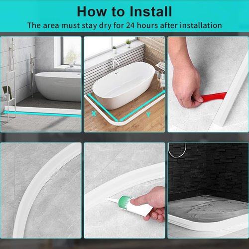 Hi-Na 3ft/5ft/6ft/8ft10ft Collapsible Shower Threshold Water Dam Water Barrier for Shower and Water Stopper Keeps Water Inside Water Threshold for Wet and Dry Separation (5ft, white)