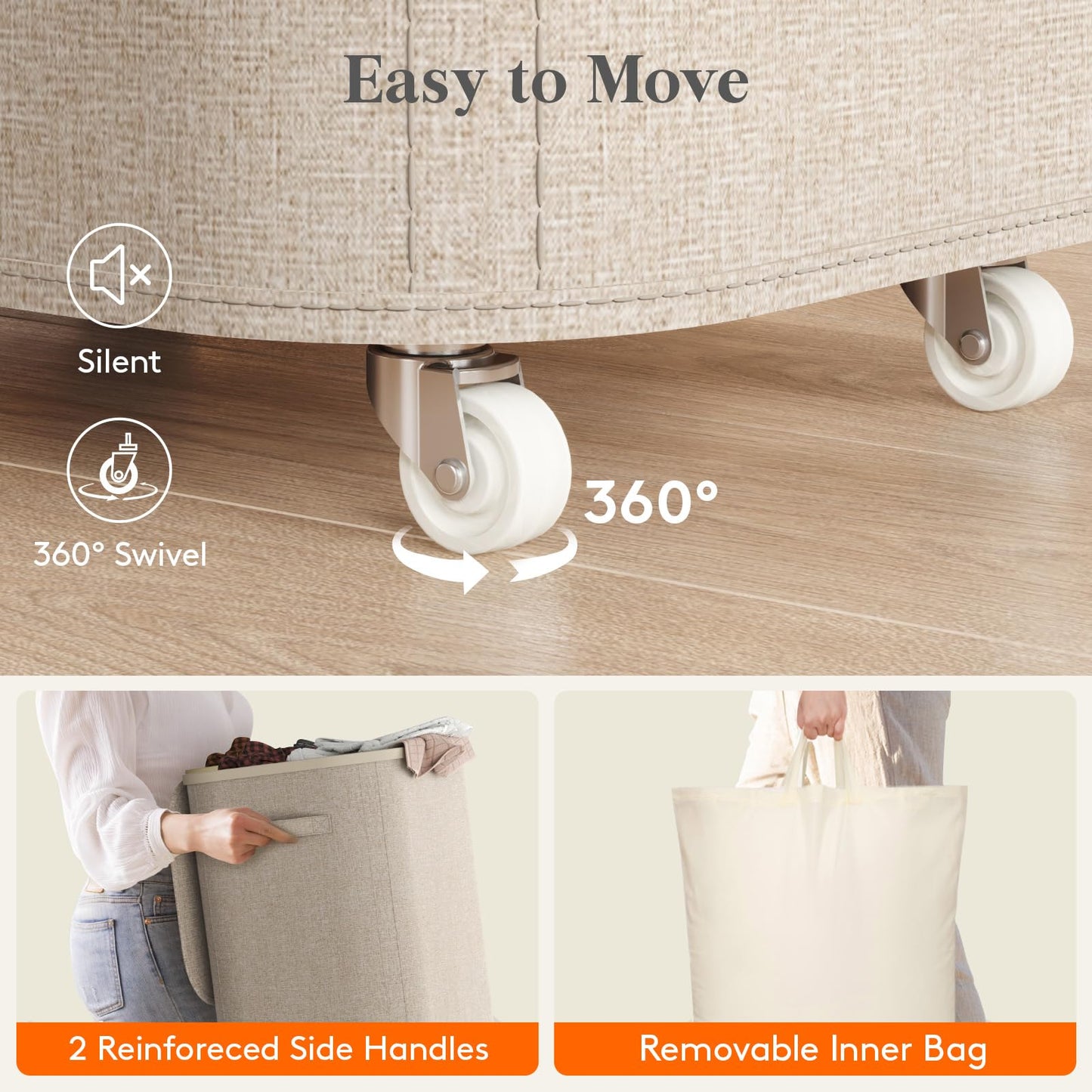 Lifewit 105L Plastic Laundry Basket with Lid, Large Clothes Hamper with Wheels and Removable Bag, Tall Collapsible Rolling Storage Bin for Dorm Bedroom Bathroom, Beige