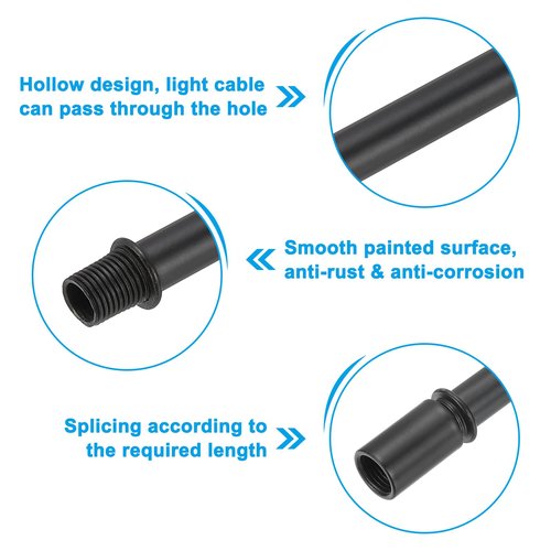 PATIKIL Straight Pipe Lamp Stems Rod Kit, 4Set M10 Carbon Steel 250mm(9.84") Long Double End Thread Rod with Coupling Nuts Sleeve Connector for Table Lamps Chandeliers, Black
