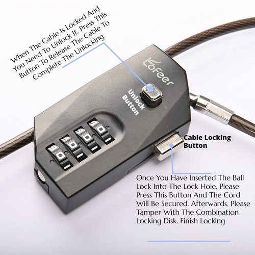 Tofeer Adjustable Combination Cable Lock - 6.5ft Steel Cord for Trail Camera, Kayak, Luggage, Suitcase, Helmet - Zinc Alloy, 10,000 Codes, Easy to Use