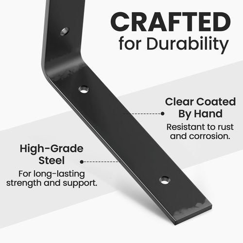 MKsteelco Black Double Metal Shelf Brackets 10 inch x 8 Inch - C Shape, 1/4” Thick, Heavy Duty Floating Shelf Brackets for Wood, Oil Coated Rust Resistant