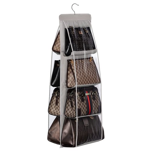 Lirex 8-Pocket Hanging Purse Organizer for Closet - Oxford Cloth Storage System with Double Layer Protection (39.37" x 13.38"),Grey