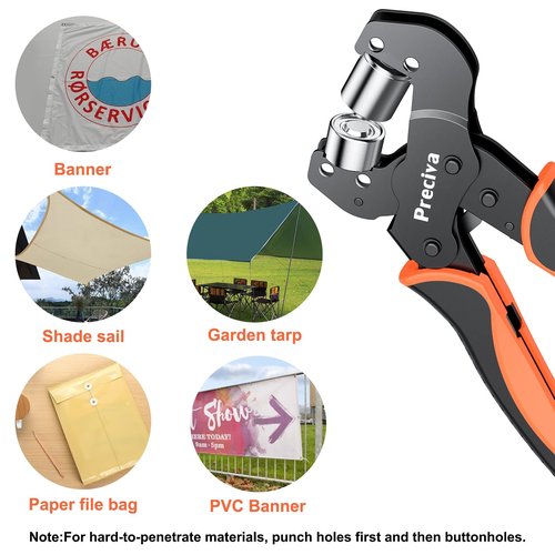 Grommet Tool Kit of 3/8" and 1/4", Preciva 𝐈𝐧𝐭𝐞𝐫𝐜𝐡𝐚𝐧𝐠𝐞𝐚𝐛𝐥𝐞 𝐃𝐨𝐮𝐛𝐥𝐞 𝐇𝐞𝐚𝐝 Handheld Grommet kit with 400pcs Silver Grommets for Advertising Poster, Banner, Ponchos, Cardboard