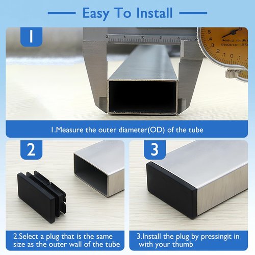 4 Pack 1" x 1-1/2" Rectangular Tube End Cap Plastic Plugs, Rectangular Tubing Plug Inserts for Metal Tubing, Fences, Glide Protection from Chair Legs and Furniture, Durable Plastic Hole Plugs, Black