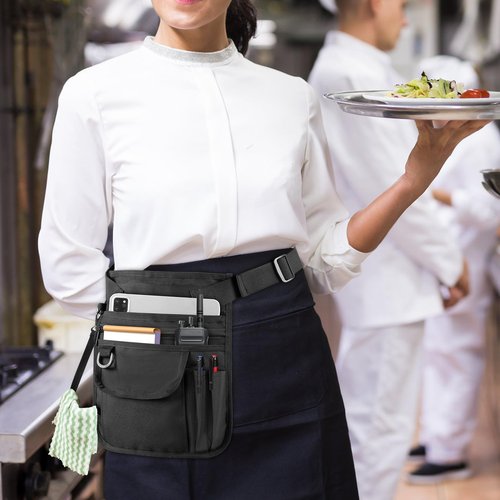Rexmica Waitress Server Apron with Multiple Pockets, Server Waist Pouch with Adjustable Belt, Waist Apron for Waitress, Waiter, Women Men Server, Waiter Server Apron Bag for Restaurant, Bistro, Cafe