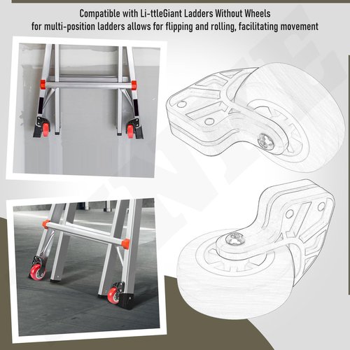 10940 Tip & Glide Wheel Kit Compatible with Little Gia-nt Ladders Without Wheels, Also for Multi-Position Ladders, Included Hrill bit, Wrench - Ladder Accessory