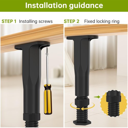 6 PCS Adjustable Height Bed Support Legs (5.1"-8.3") Bed Frame Legs for King Queen Bed Slats Bed Slat Support Bed Frame Center Support Furniture Leg Replacement Kit Bed Frame Support Legs with Screws