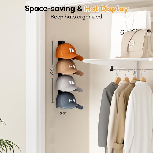 MISSLO 4 Pack Hat Rack for Wall with Wider Slots Display Hat Organizer for Baseball Caps Holds 16 Ball Cap Storage Organizer for Closet, Wall Mounted, Bedroom, Door