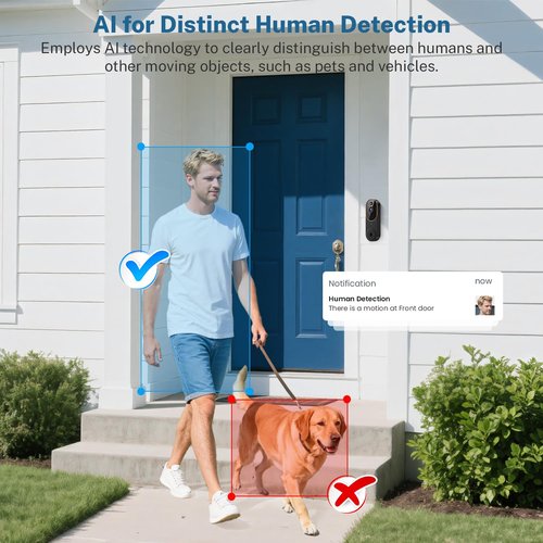 SearByte 1080p Wireless Smart Doorbell Camera with Doorbell Receiver, HD Live Image, AI Human Detection, 2.4GHz Wi-Fi, Two- Way Audio, Cloud Storage, Battery Powered Camera (Brown)