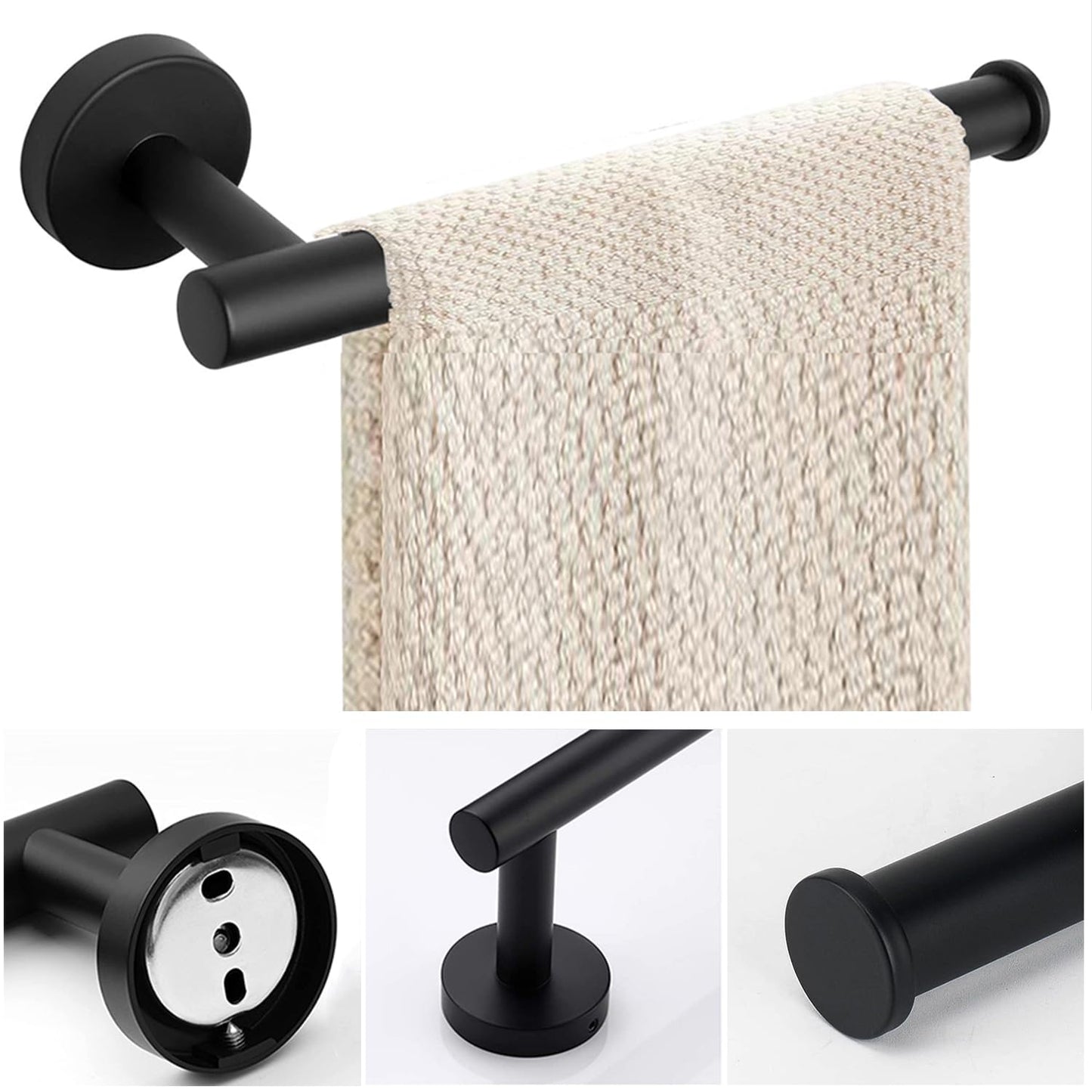 Sotuai Hand Towel Holder - 9" Modern Design Towel Ring, Thicken SUS 304 Stainless Steel Towel Holder for Bathroom Wall, Contemporary Hand Towel Rack - Matte Black