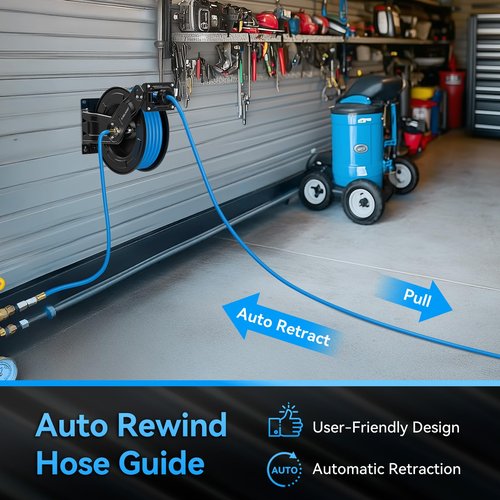 Relhost Retractable Air Hose Reel, 50 ft x 3/8 in Hybrid Air Hose Max 300PSI, Heavy Duty Air Compressor Hose Reel with Auto Rewind, Ceiling/Wall Mount for Garage, Workshop, Home Studio