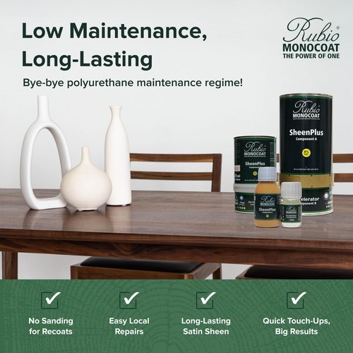 Rubio Monocoat SheenPlus 208 ft² | 0% VOC Satin Look Sheen Enhancer & Wood Finish for Interior Surfaces, Furniture, Floors, Countertops & Tables Finished with Oil Plus 2C | 130 ml