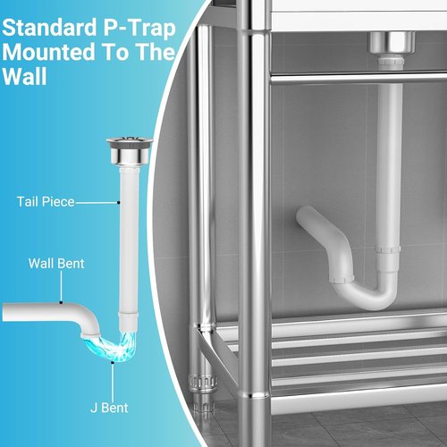 Lafati Stainless Steel Utility Sink - Single Bowl Free Standing Kitchen Sink NSF Certificated with Cold and Hot Water for Farmhouse, Bathroom, Bar, Laundry Room (23 Inch)