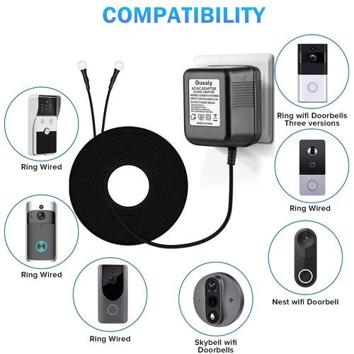 Ousaly Video doorbell Special Power Transformer,18V500MA doorbell Power Adapter Compatible with Ring, Eufy, Nest, Wyze, Arlo Wireless Video doorbell 18 Volt 500mA AC Plug in Cord(26.2FT Cable Black
