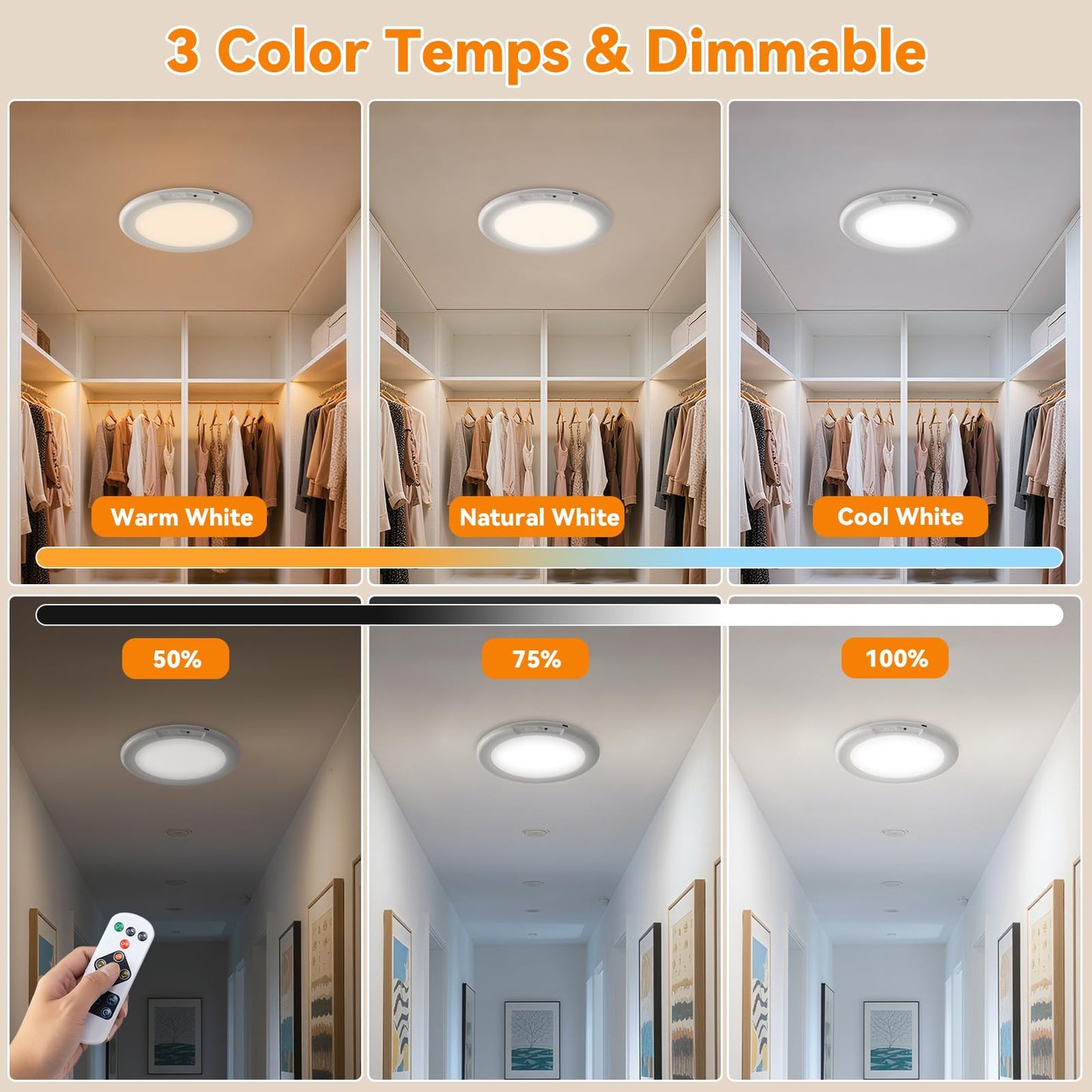 KYEKIO 2Pack Rechargeable LED Ceiling Light/Shower Light with Remote
