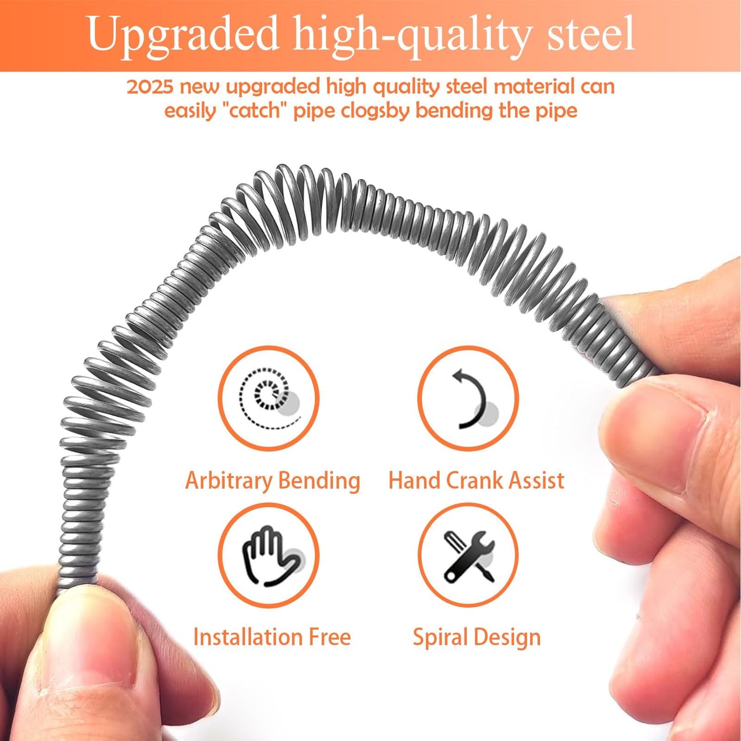 33 Feet Drain Snake Auger, Plumbing Snake Drain Hair Clog Removal Tool, Sink Unclogger Drain, Heavy Duty Drum Auger, Cleaner Tool for Bathroom Kitchen Tub Shower Drain Clog Remover with Gloves，Orange