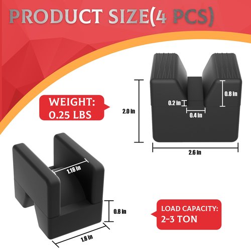 Seven Sparta 4 Pcs Car Jack Pad Adapter for Jack Stand Universal Rubber Slotted Frame Rail Pinch Welds Protector - 3.0 tons (Cube, 4)