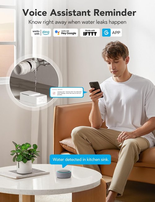 GoveeLife WiFi Water Leak Detector 2 for Home, Smart Water Ieak Sensor 3 Pack with 100dB Adjustable Alarm and App Alerts, LoRa Up to 1968ft Open-Air Transmission Range for Basement, Kitchen, Bathroom