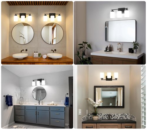 Osimir Black Bathroom Light Fixtures, 3-Light Bathroom Vanity Lighting Fixtures Over Mirror with Milky Glass, Modern Wall Sconce Lights for Bath, OS-JJ8301-3BK
