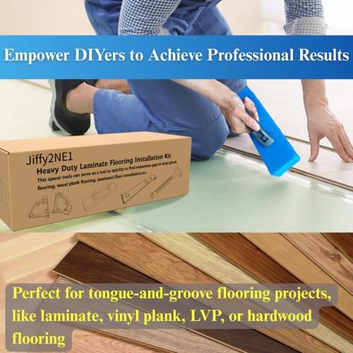 Jiffy2NE1 Flooring Installation Kit, Flooring Tools for Laminate/LVP/LVT/Hardwood/Vinyl Installing, with 20Pcs LVP Spacers (1/4 & 1/2 inch), Heavy Duty Tapping Block, Pull Bar, Rubber Mallet