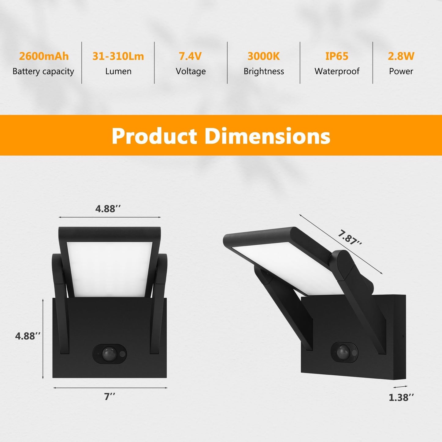 illumishin Solar Outdoor Motion Sensor Wall Light, LED Dimmable Modern Exterior Light Fixture, Rotatable with 3 Lighting Modes, Aluminum, IP65 Waterproof for Porch, Patio, Garden, Garage, Front
