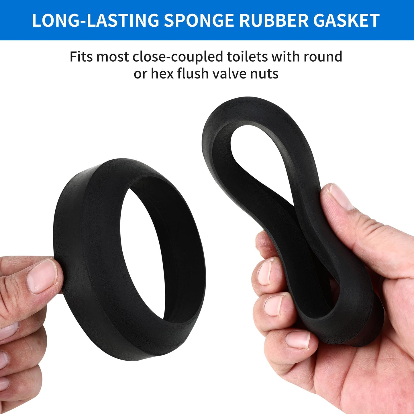 Universal Toilet Tank to Bowl Bolt & Gasket Replacement Kit Tank Repair Kit Includes 2" & 3" Rubber Seal Gaskets, Extra-Long Brass Plated Bolts, Washers, Nuts, Fits Most 2-Piece Toilets