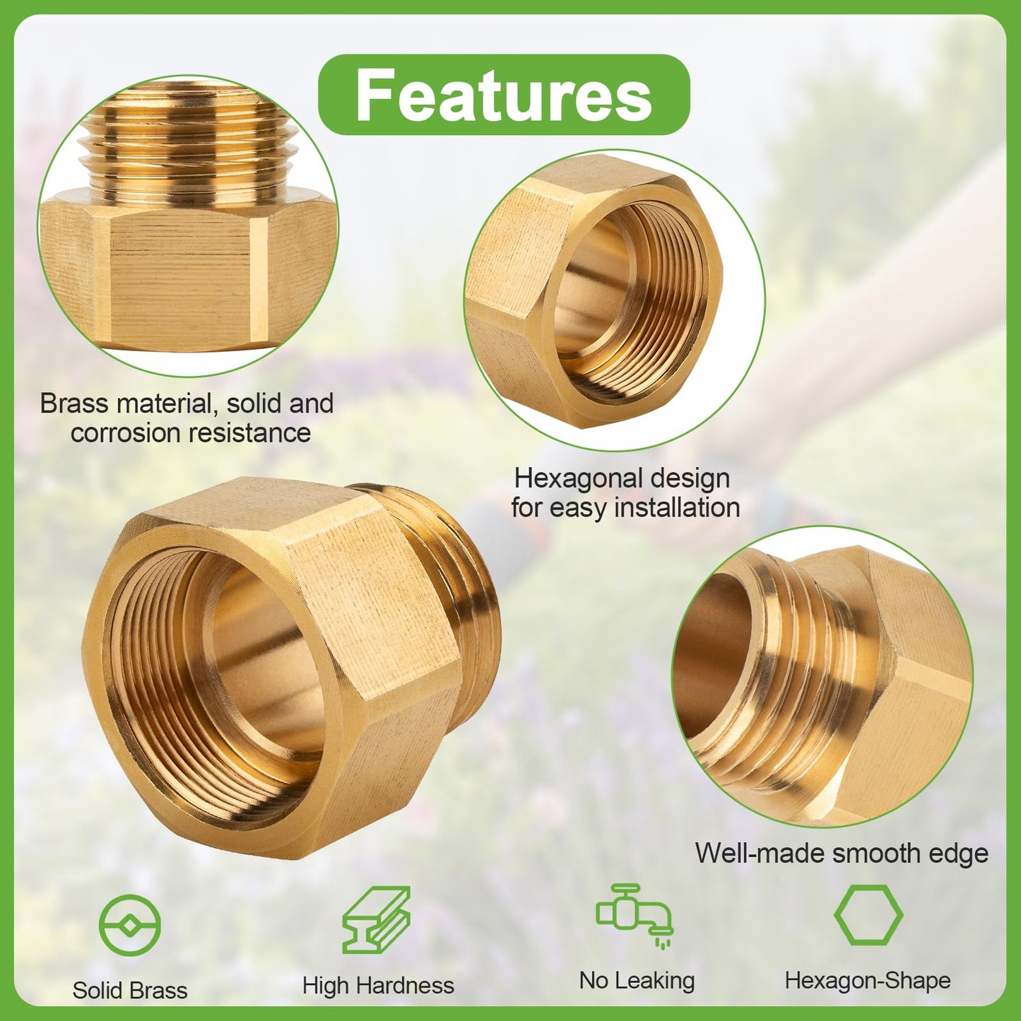 Garden Hose Bib Adapter 1-1/16" Fine Thread (Female) to 3/4 GHT Male Backflow Preventer Adapter for Standard Arrowhead Hose Bibs & Vacuum Breaker Faucet Fitting,Outdoor Faucet to Garden Hose Connector